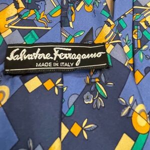 Salvatore Ferragamo Silk Blues/Yellow/Green Tie Made in Italy